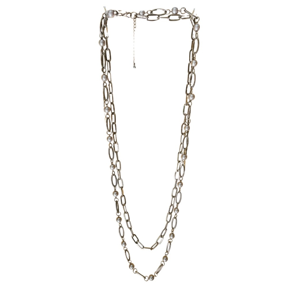 Long silver colored chain necklace